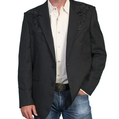 Scully Men's Black Western Blazer with Black Tonal Embroidery Traditional Men's Country