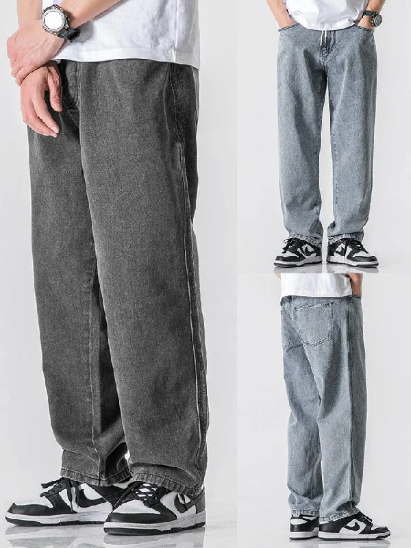 Straight Drape Washed Denim Jeans Elegant Men's Cashmere