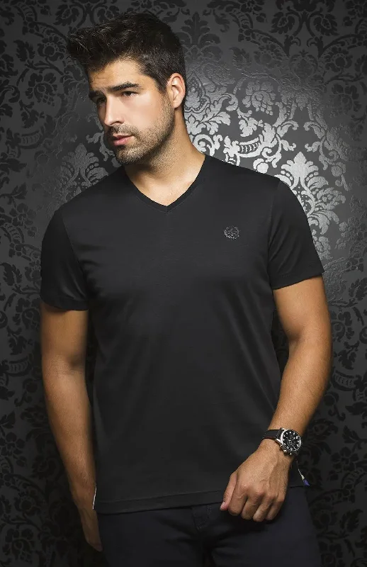 AU NOIR | T-Shirt | Michael V-Neck Black Polished Men's Satin