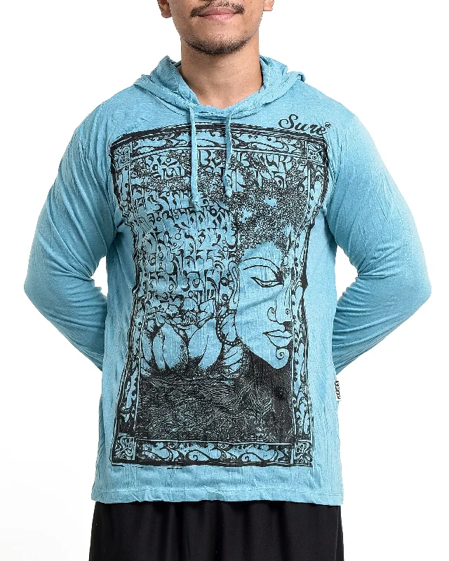 Unisex Sanskrit Buddha Hoodie in Turquoise Stylish Men's Tropical 