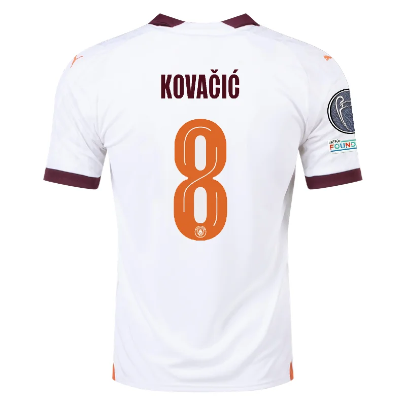 Puma Manchester City Mateo Kovacic Away Jersey w/ Champions League Patches 23/24 (Puma White/Aubergine) Street Puma Manchester City Mateo Kovacic Away Jersey w/ Champions League Patches 23/24 (Puma White/Aubergine) Street