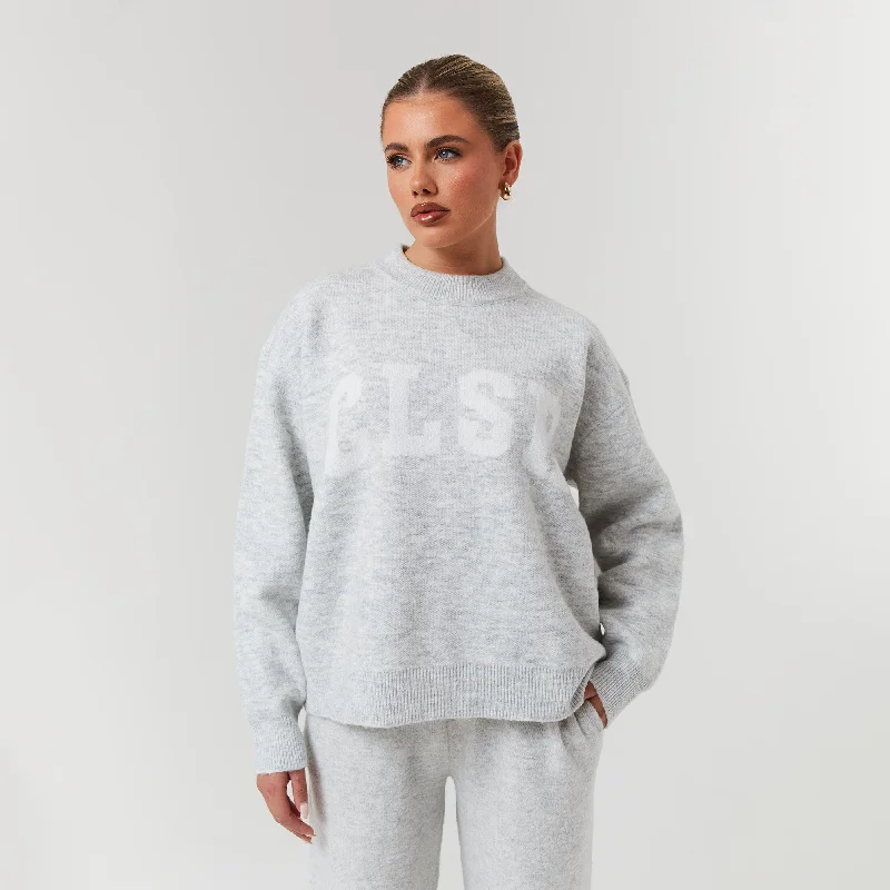 Knit Crewneck | Light Grey Marl Sleek Men's Contemporary 
