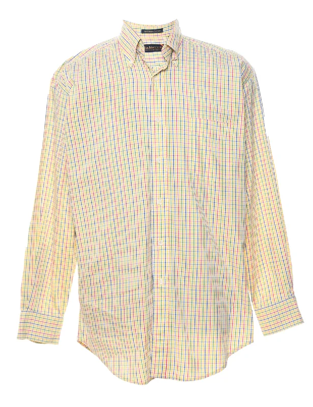 Long Sleeved Checked Shirt - M Sleek Men's Metallic