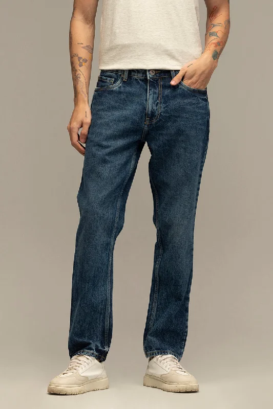 Refined Dark Blue Relaxed Fit Jeans Preppy Men's College