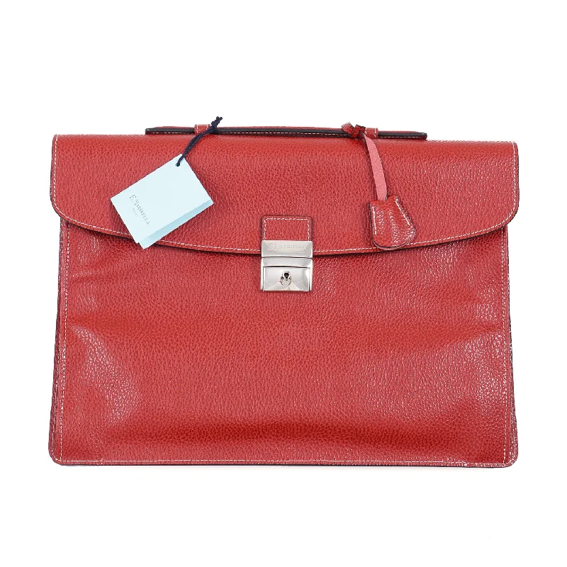 E.Marinella Slim Briefcase in Pebbled Leather Refined Men's European