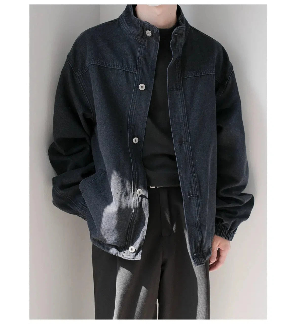 Elastic Cuffs Casual Denim Jacket Polished Men's Silk