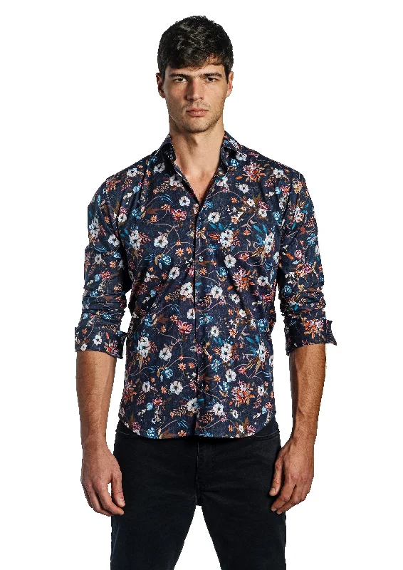 Navy Long Sleeve Shirt T-6712 Hip Men's Retro