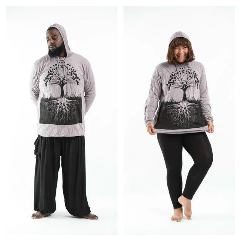 Plus Size Unisex Tree of Life Hoodie in Gray Organic