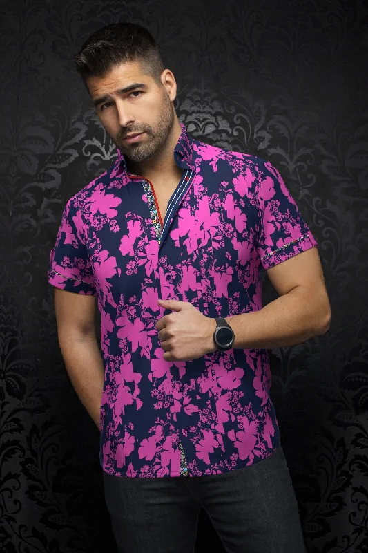 Au Noir Stretch Short Sleeve Shirt | Doriot Fuchsia Tailored