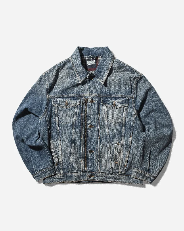 Men's Lined Zip-Up Trucker Jacket Coated Used Indigo Lumberjack