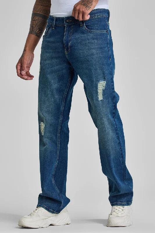 Blue Distressed Bootcut Jeans Dapper Men's Bow