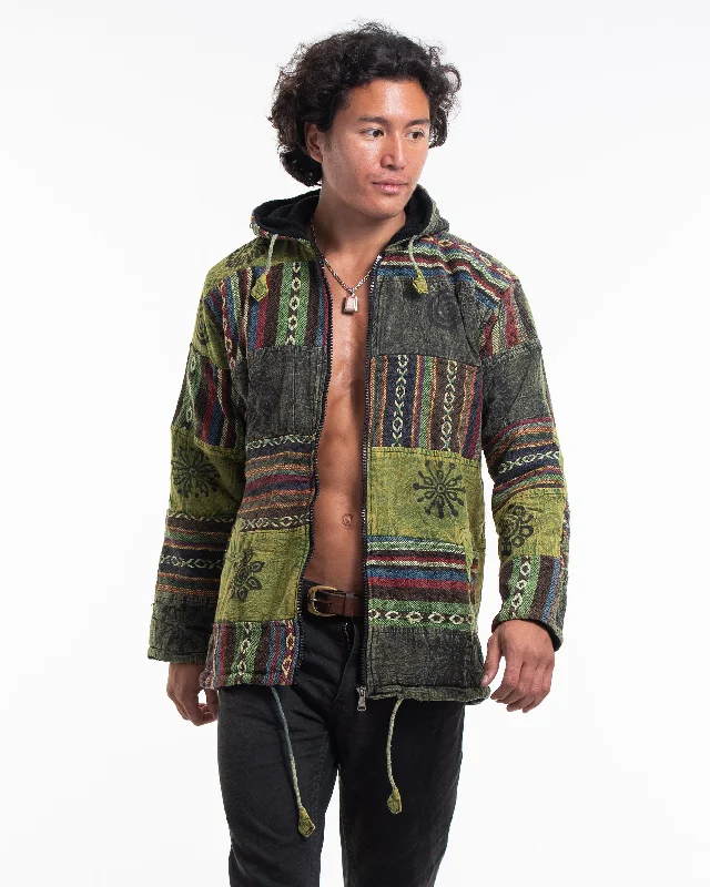 Patchwork Stone Washed Cotton Jacket in Green 01 Street