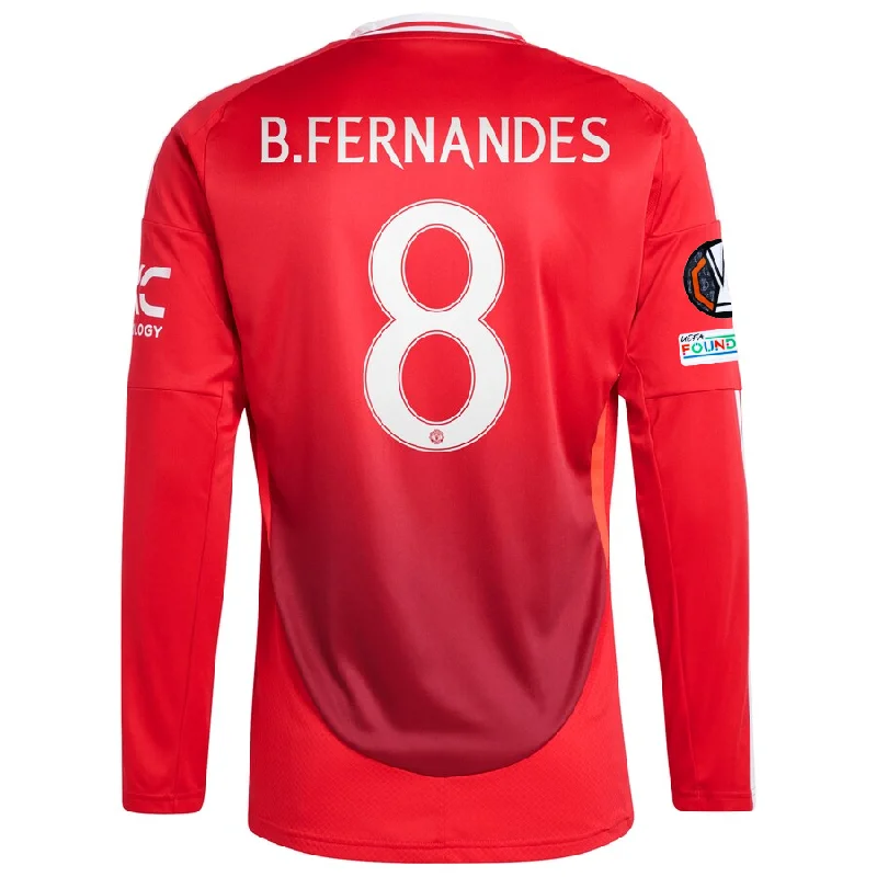 adidas Manchester United Bruno Fernandes Long Sleeve Home Jersey w/ Europa League Patches 24/25 (Red) Cool Men's Skate adidas Manchester United Bruno Fernandes Long Sleeve Home Jersey w/ Europa League Patches 24/25 (Red) Cool Men's Skate