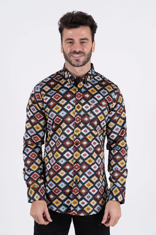Men's Cotton Black Digital Print Dress Shirt Lumberjack