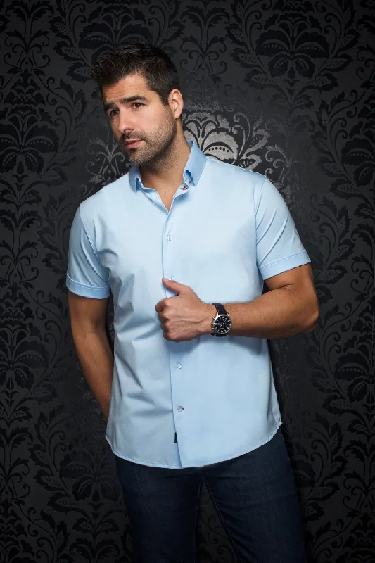 Au Noir  Extensible Short Sleeve Shirt | Alex SLD Light Blue Hip Men's Retro