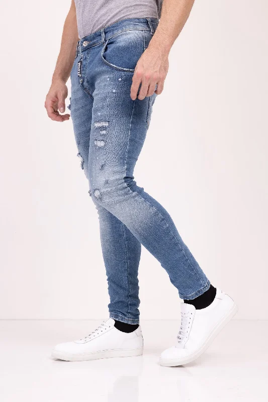 Slim-Fit Casual Jeans - Blue Youthful Men's Pop