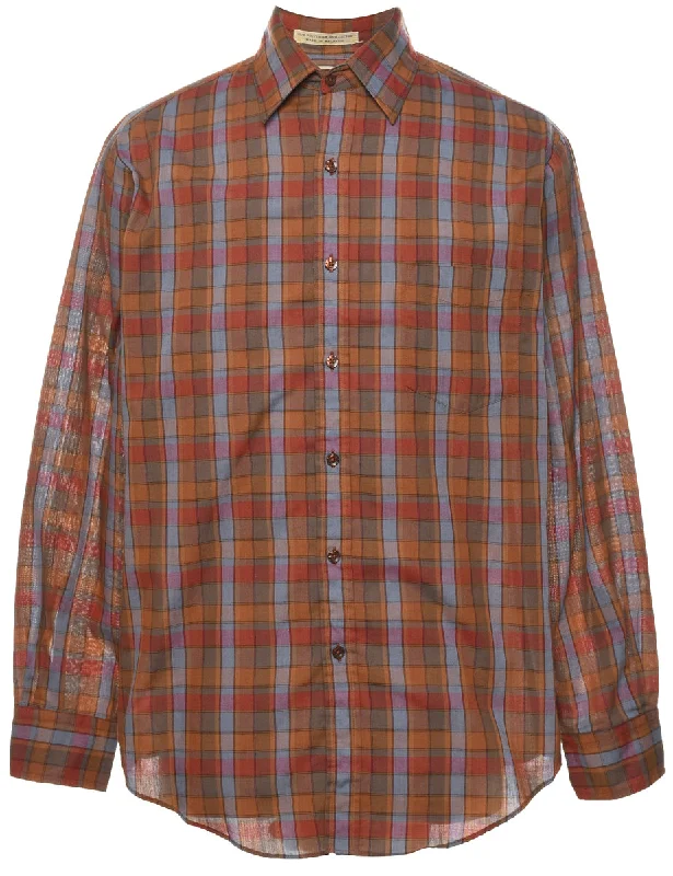 Brown Checked Shirt - M Beach