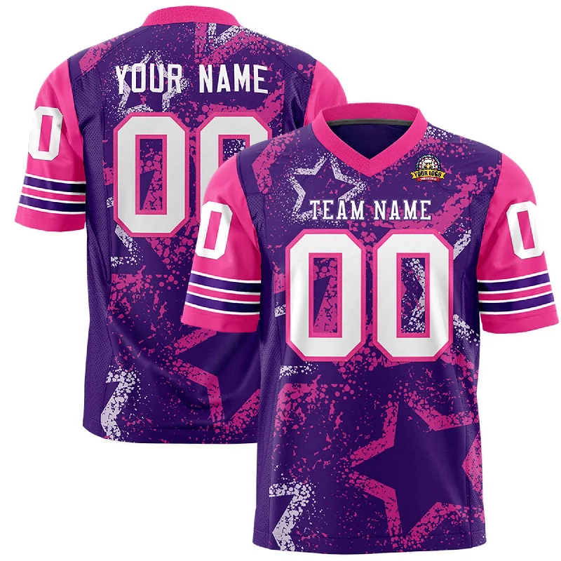 Custom Purple Gold-White Personalized Star Pattern Design Authentic Football Jersey Unique Men's Patch Custom Purple Gold-White Personalized Star Pattern Design Authentic Football Jersey Unique Men's Patch