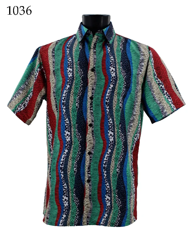 Bassiri Short Sleeve Button Down Casual Printed Men's Shirt - Abstract Pattern Green #1036 Masculine Men's 