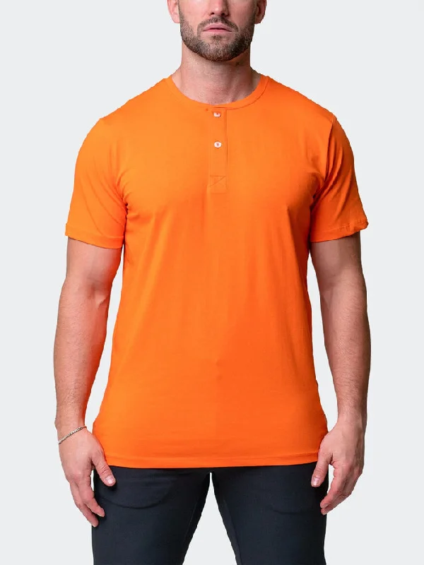 Maceoo Stretch Short-Sleeve Tshirts | Henley Core Orange Unique Men's Patch