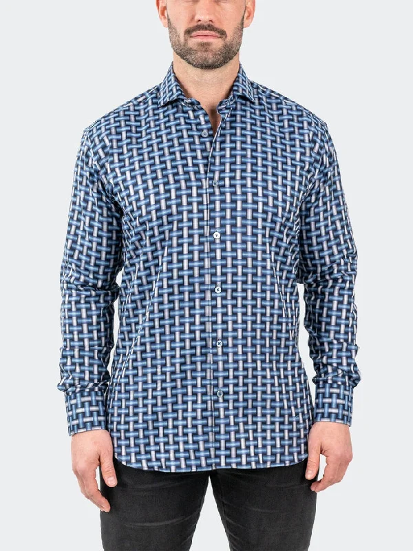 Maceoo Stretch Shirt | Einstein JacqDigiWeave Blue Bold Men's Statement