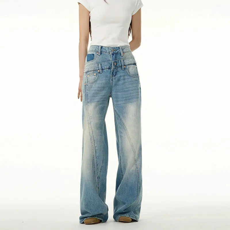 Light Blue High Waisted Wide Leg Jeans Masculine Men's 