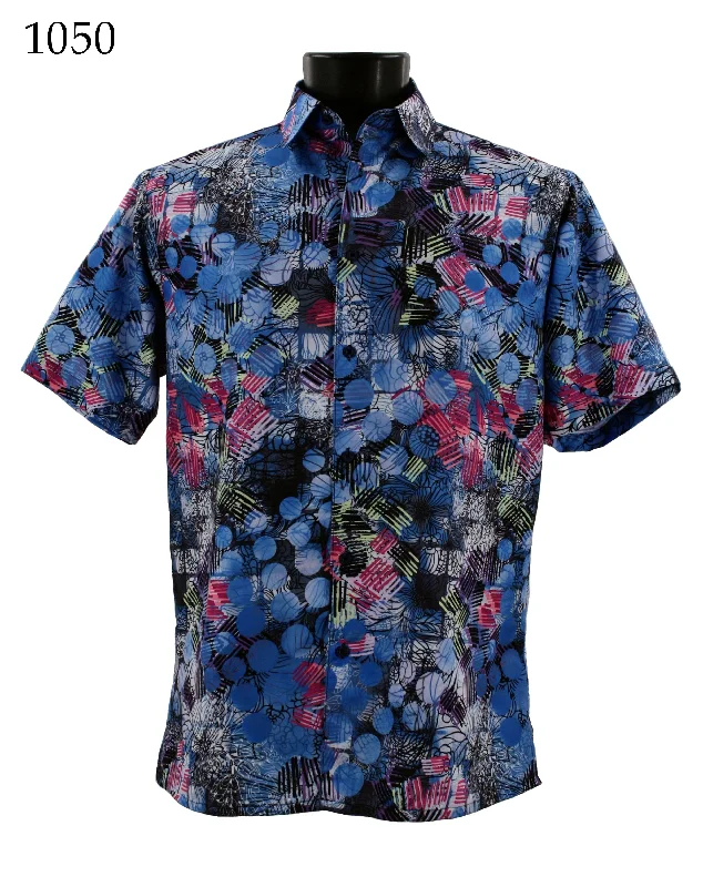 Bassiri Short Sleeve Button Down Casual Printed Men's Shirt - Abstract Pattern Blue #1050 Relaxed Men's Australian 