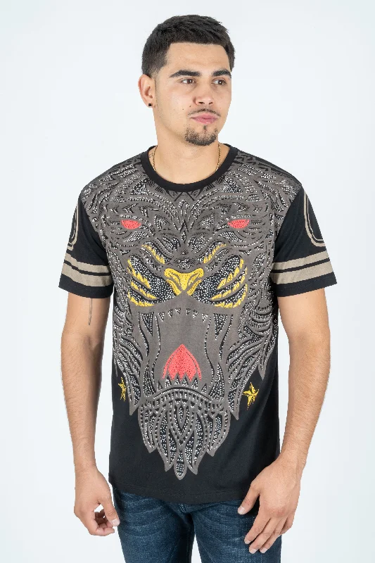 Men's Cotton Black Rhinestone T-shirt Unique Men's Upcycled