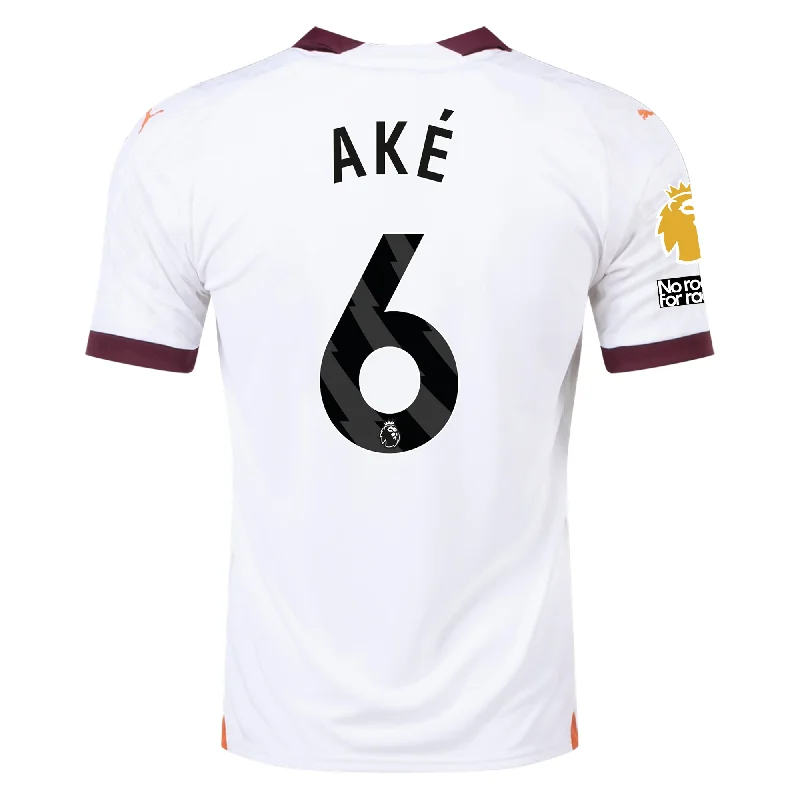 Puma Manchester City Nathan Ake Away Jersey w/ EPL + No Room For Racism Patches 23/24 (Puma White/Aubergine) Preppy Men's College Puma Manchester City Nathan Ake Away Jersey w/ EPL + No Room For Racism Patches 23/24 (Puma White/Aubergine) Preppy Men's College