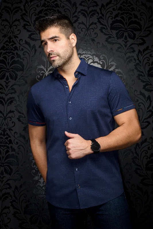 Au Noir Stretch Short Sleeve Shirt | Divenere Navy Youthful Men's Pop