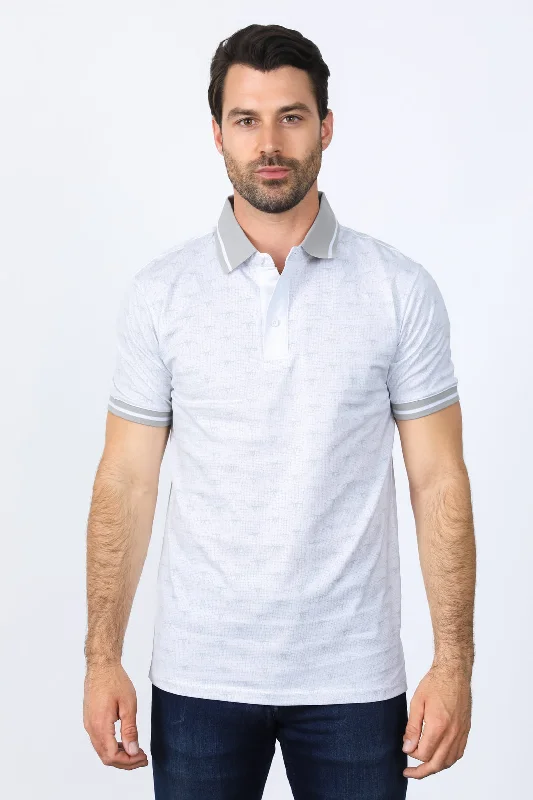Mens Premium Cotton White Polo Shirt with Print Classic Men's Pin