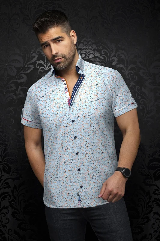 Au Noir Stretch Short Sleeve Shirt | Spiro Light Blue Masculine Men's Thick