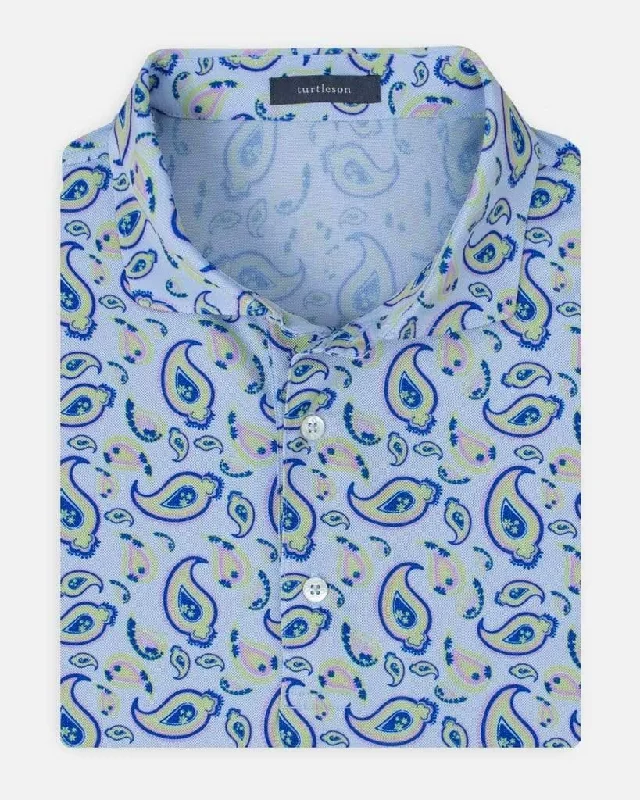 Turtleson Warren Paisley Performance Pique Polo Sky/Daisy Classic Men's Pin