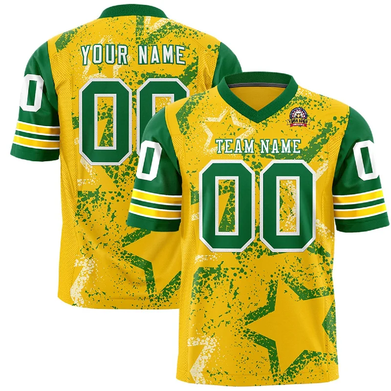 Custom Gold Pink-White Personalized Star Pattern Design Authentic Football Jersey Sophisticated Men's French Custom Gold Pink-White Personalized Star Pattern Design Authentic Football Jersey Sophisticated Men's French