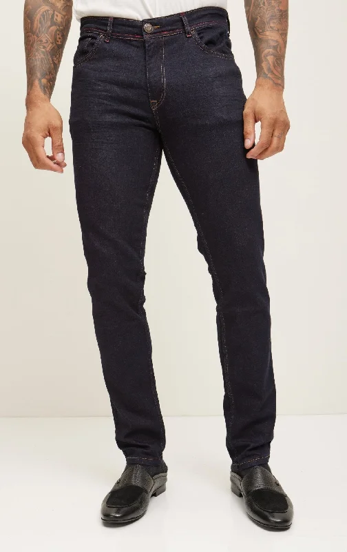 Inseam Stitch Everyday Wear Jeans - Dark Blue Preppy Men's College