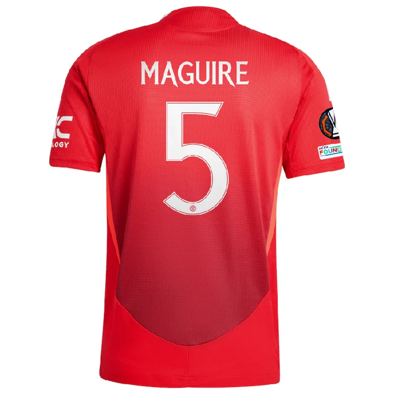 adidas Manchester United Authentic Harry Maguire Home Jersey w/ Europa League Patches 24/25 (MUFC Red/Bright Red) Athletic Men's High adidas Manchester United Authentic Harry Maguire Home Jersey w/ Europa League Patches 24/25 (MUFC Red/Bright Red) Athletic Men's High