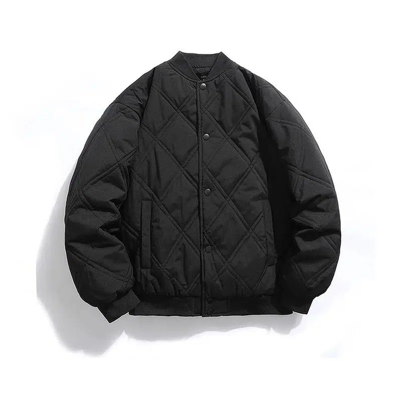 Diamond Checkered Quilted Baseball Jacket Sleek Men's Metallic