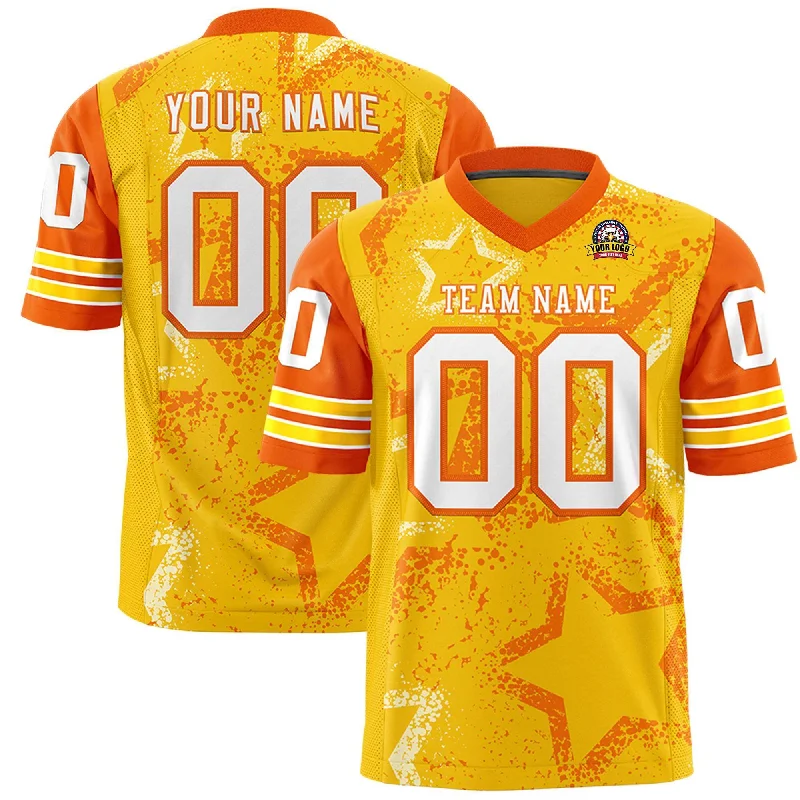 Custom Gold Red-White Personalized Star Pattern Design Authentic Football Jersey Modern Men's Custom Gold Red-White Personalized Star Pattern Design Authentic Football Jersey Modern Men's