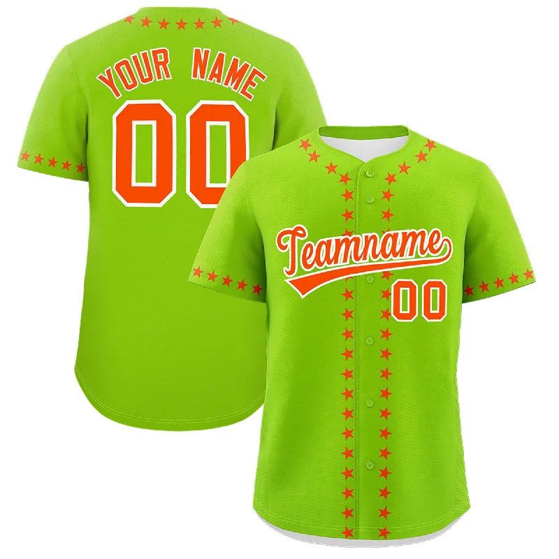 Custom Neon Green Orange Star Ribbing Authentic Baseball Jersey Relaxed Men's Beach