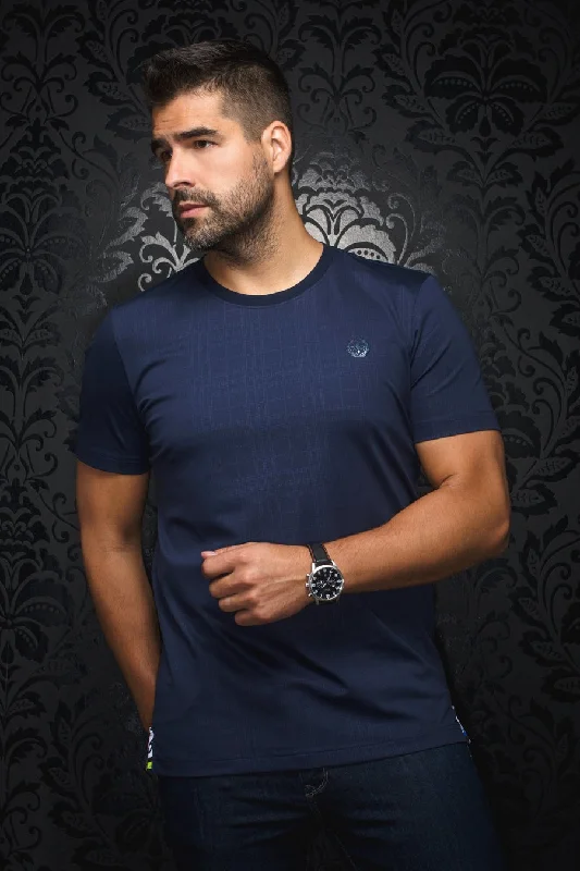 Au Noir Stretch Short-Sleeve Shirt | T-shirt Crew Neck - Varenna Navy Laid