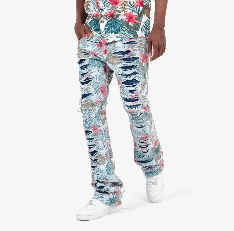 Copper Rivet Floral Stacked Pants (Green) Traditional Men's Country