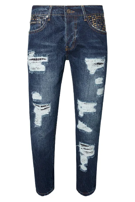 Embellished Slim Straight Navy Jeans Organic