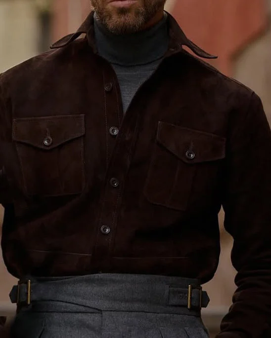 Brown Suede Leather Shirt Stylish Men's Tropical 