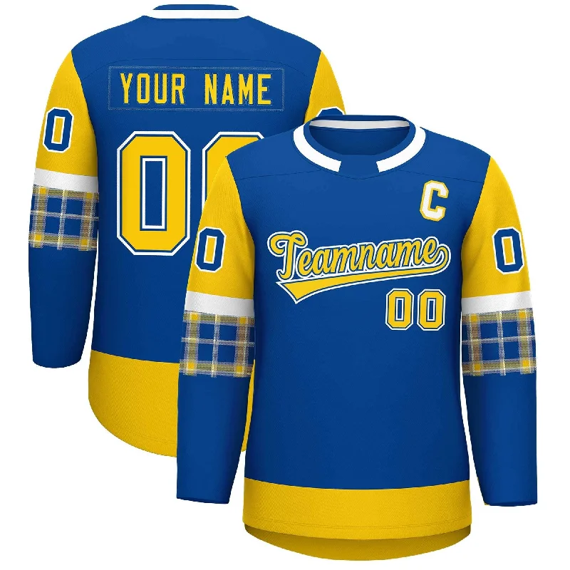 Custom Royal Gold Personalized Raglan Sleeves Round-Neck Hockey Jersey Refined Men's Hand