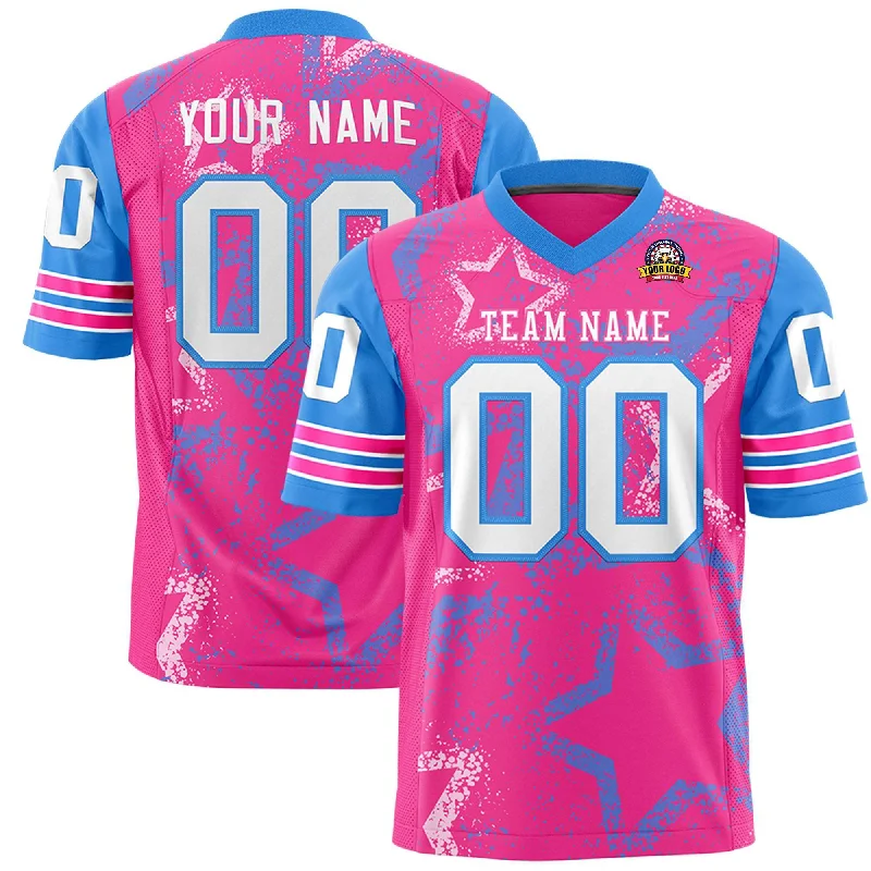 Custom Powder Blue Pink-White Personalized Star Pattern Design Authentic Football Jersey Cool Men's Skate Custom Powder Blue Pink-White Personalized Star Pattern Design Authentic Football Jersey Cool Men's Skate