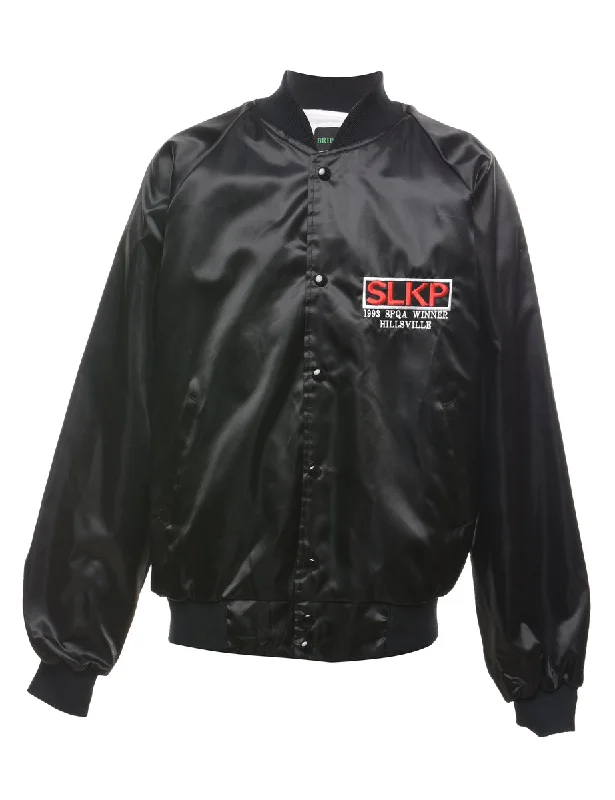 Black Embroidered Nylon Bomber Jacket - L Earthy Men's Hemp