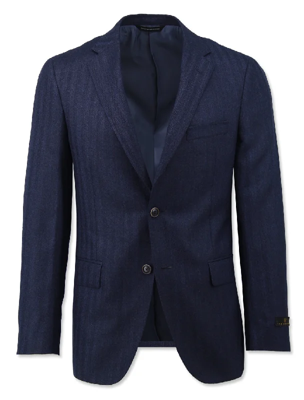 Navy Herringbone Sport Coat Streetwear Style