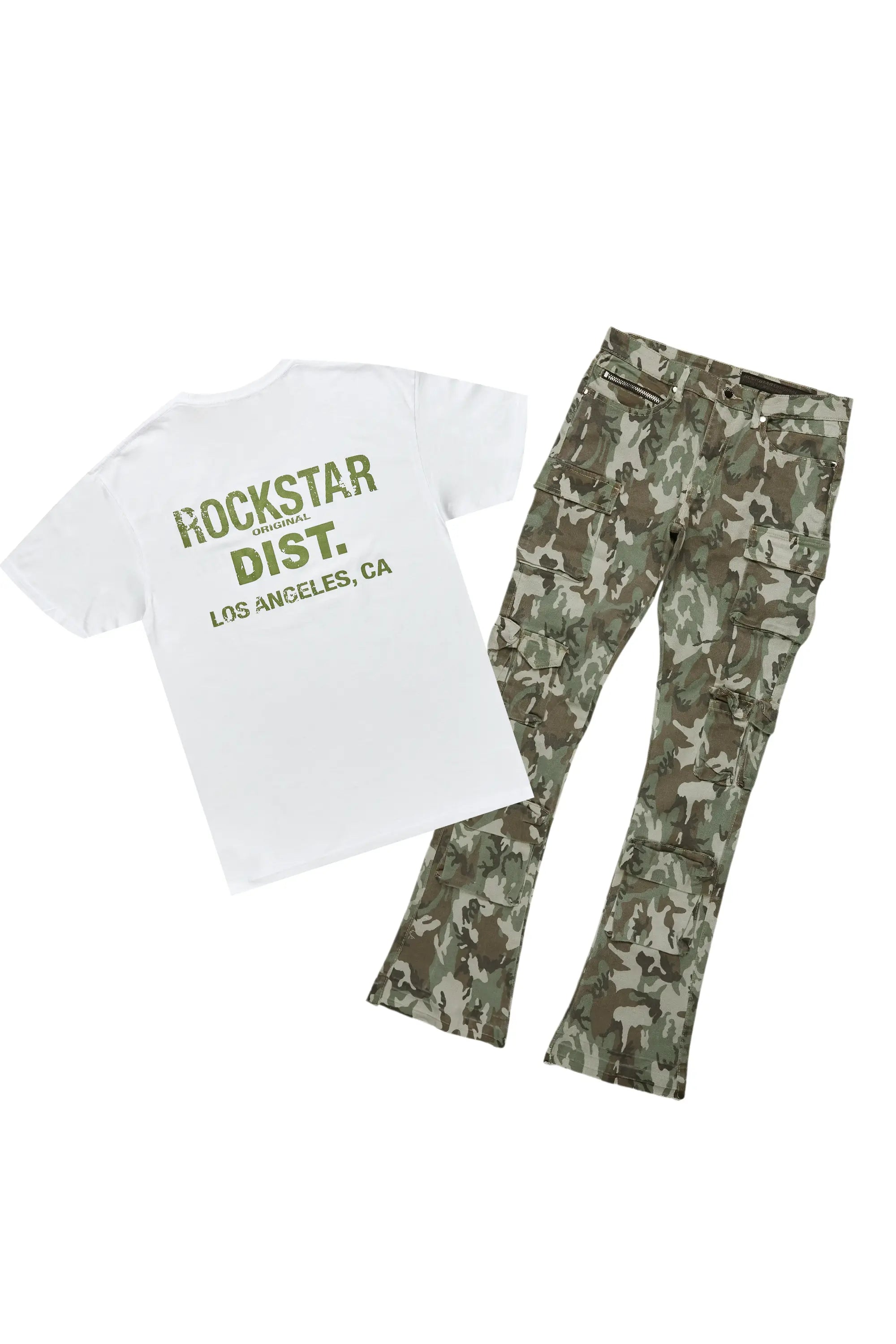 Lake White/Green T-Shirt & Yves Stacked Flare Jean Bundle Cclassic Men's Tweed