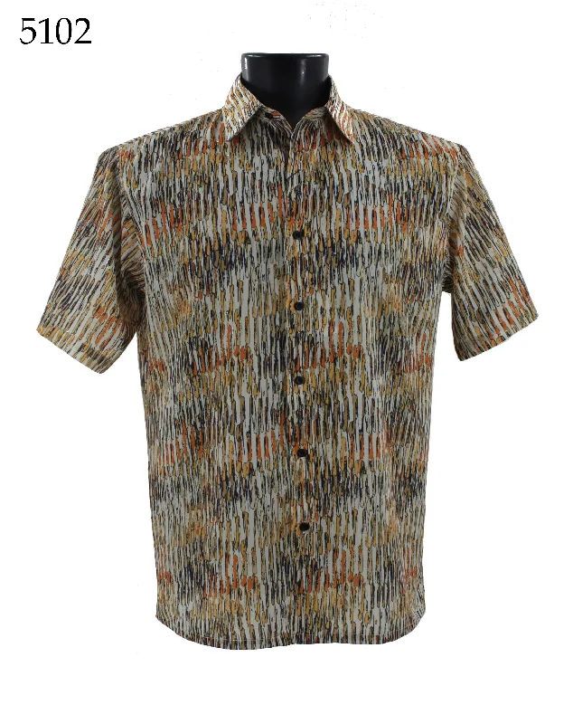 Bassiri Short Sleeve Button Down Casual Printed Men's Shirt - Abstract Pattern  #5102 Casual Men's Loose