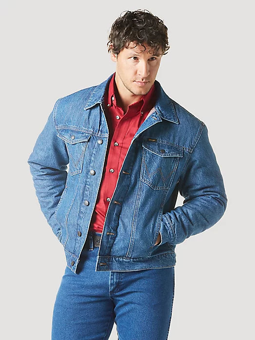 Wrangler Men's Flannel Lined Western Denim Jacket Laid